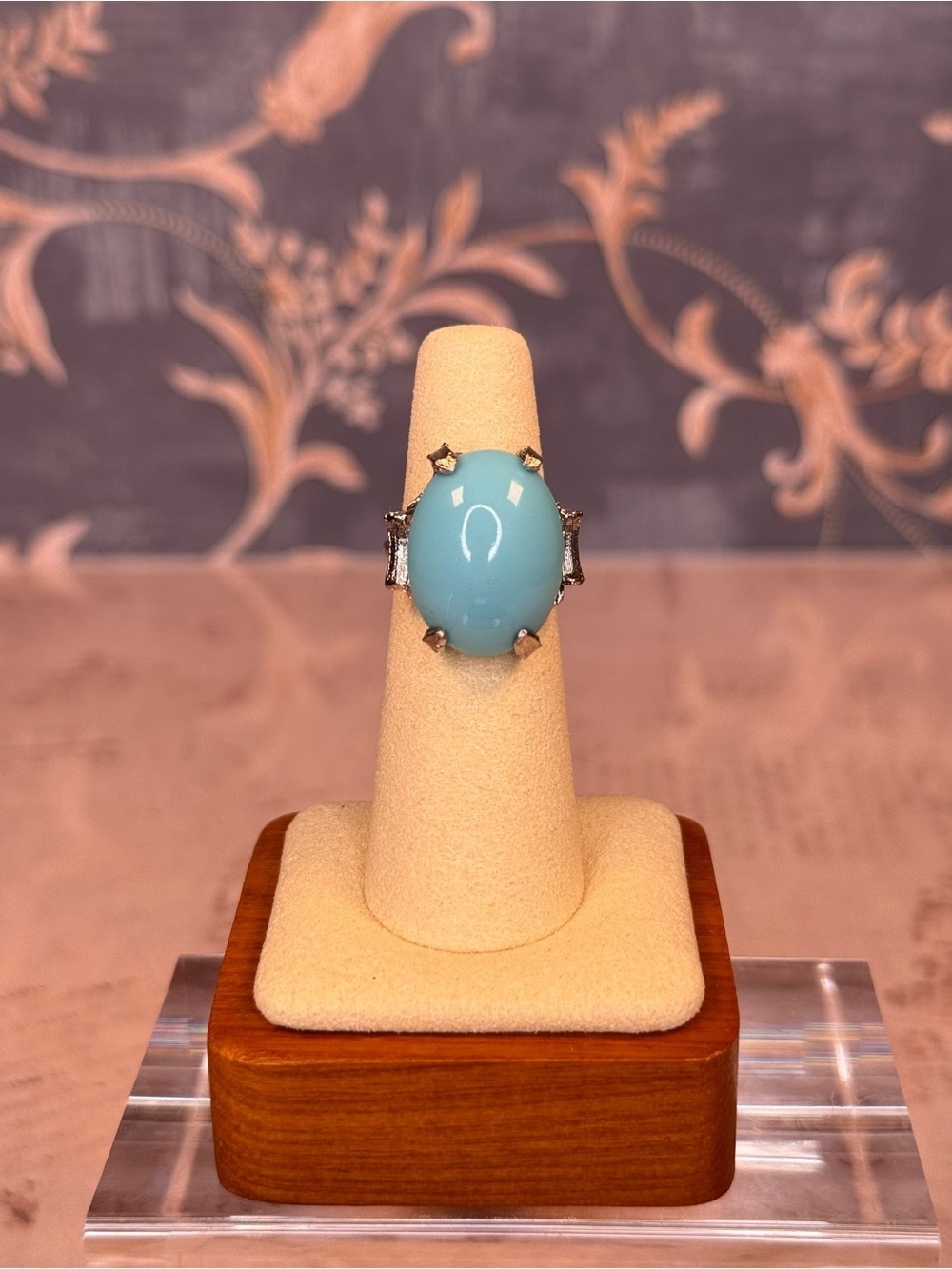 Blue Cabochon Sarah Coventry Ring Adjustable Size 5.5 Costume Jewelry D66